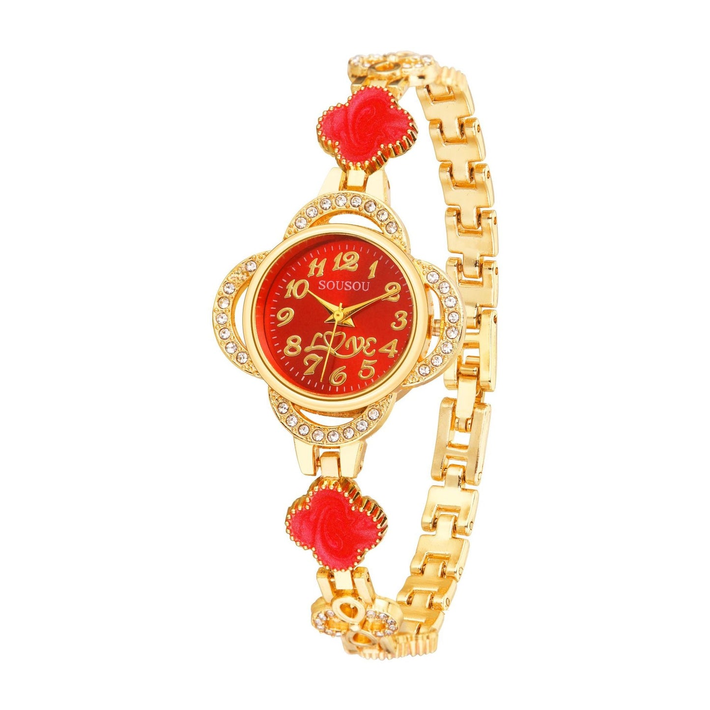 Women's Quartz Watch With Stainless Steel Strap And Buckle, Featuring Tempered Glass Mirror And Pointer+Number Display