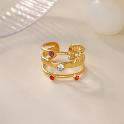 Devil's Eye Ring For Women In 304 Stainless Steel With Electroplated 18K Real Gold Plated And Zircon Inlay