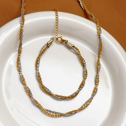For Women Waterproof Non Tarnish Titanium Steel Jewelry Set With Electroplated Gold Plating And Twisted Rope Chain