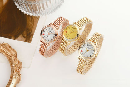 Women's Quartz Watch With Stainless Steel Strap And Buckle, Featuring Tempered Glass Mirror And Pointer Display