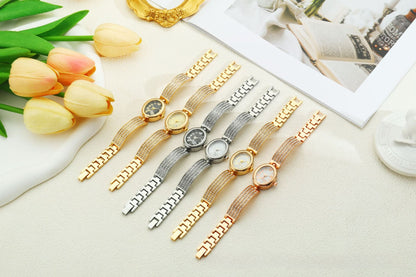 Women's Quartz Watch With Stainless Steel Strap And Buckle, Featuring Tempered Glass Mirror And Pointer+Number Display