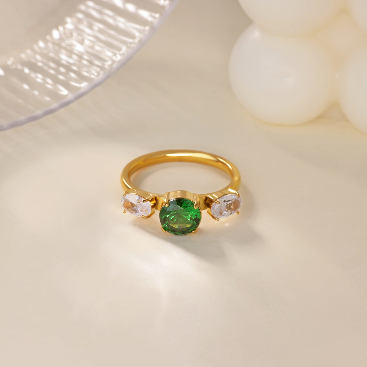 Devil's Eye Ring For Women In 304 Stainless Steel With Electroplated 18K Real Gold Plated And Zircon Inlay