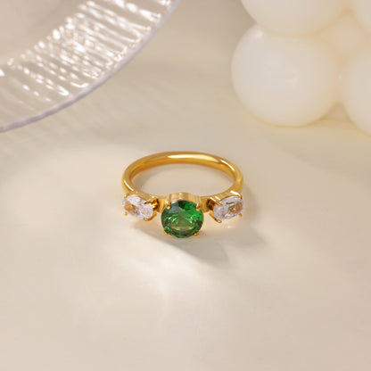 Devil's Eye Ring For Women In 304 Stainless Steel With Electroplated 18K Real Gold Plated And Zircon Inlay