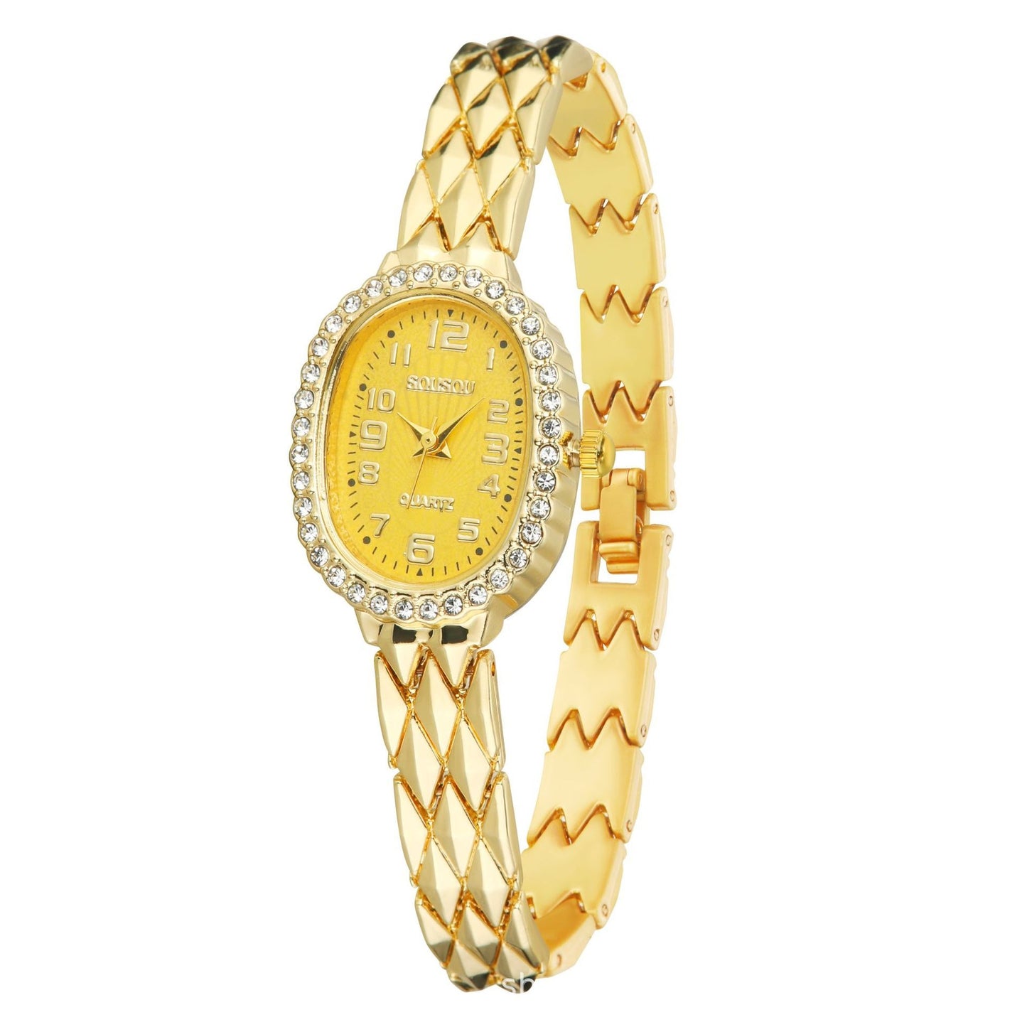 Women's Quartz Watch With Stainless Steel Strap And Buckle, Featuring Tempered Glass Mirror And Pointer Display