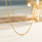 【86517】Double Layer Rice Bead Chain Necklace Gold