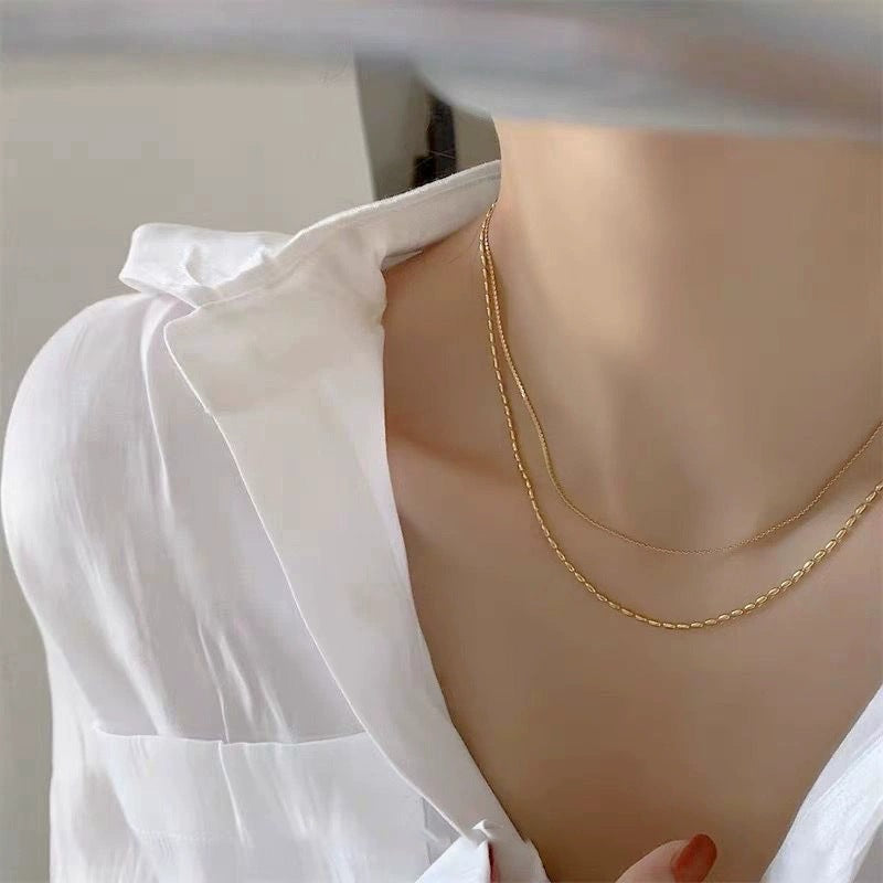 Polka Dots Double Layer Necklaces For Women Featuring Simple Style Titanium Steel With 18K Real Gold Plated Electroplated Beaded Chain