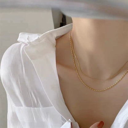 Polka Dots Double Layer Necklaces For Women Featuring Simple Style Titanium Steel With 18K Real Gold Plated Electroplated Beaded Chain