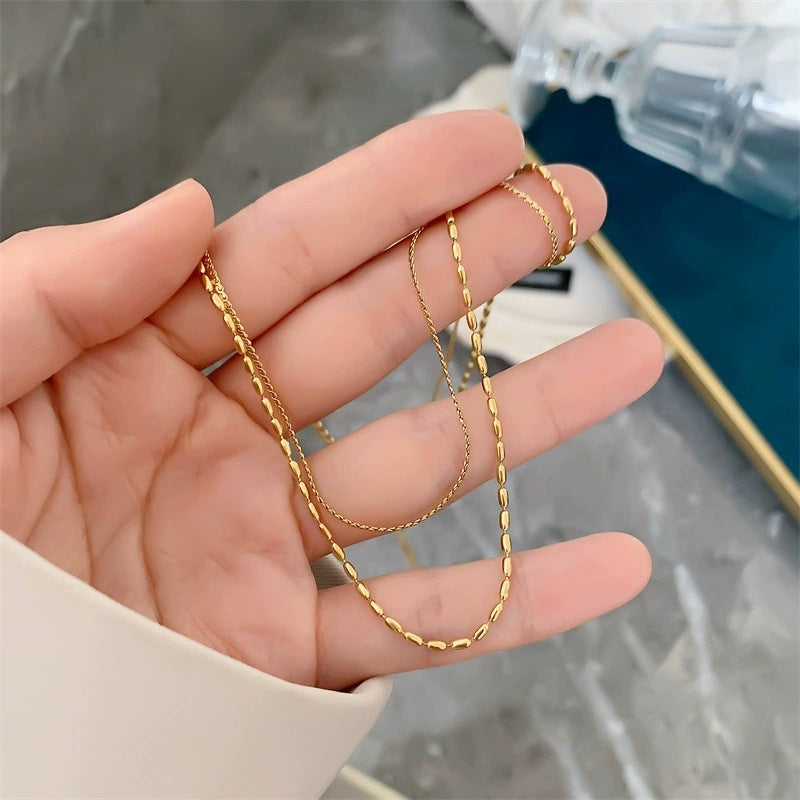 Polka Dots Double Layer Necklaces For Women Featuring Simple Style Titanium Steel With 18K Real Gold Plated Electroplated Beaded Chain