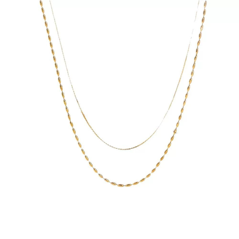 Polka Dots Double Layer Necklaces For Women Featuring Simple Style Titanium Steel With 18K Real Gold Plated Electroplated Beaded Chain
