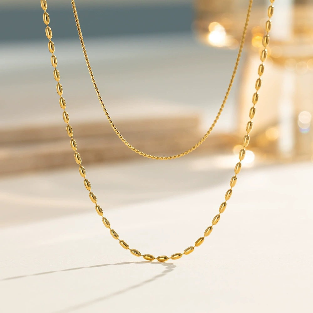 Polka Dots Double Layer Necklaces For Women Featuring Simple Style Titanium Steel With 18K Real Gold Plated Electroplated Beaded Chain
