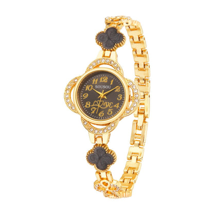 Women's Quartz Watch With Stainless Steel Strap And Buckle, Featuring Tempered Glass Mirror And Pointer+Number Display