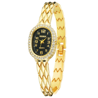 Women's Quartz Watch With Stainless Steel Strap And Buckle, Featuring Tempered Glass Mirror And Pointer Display
