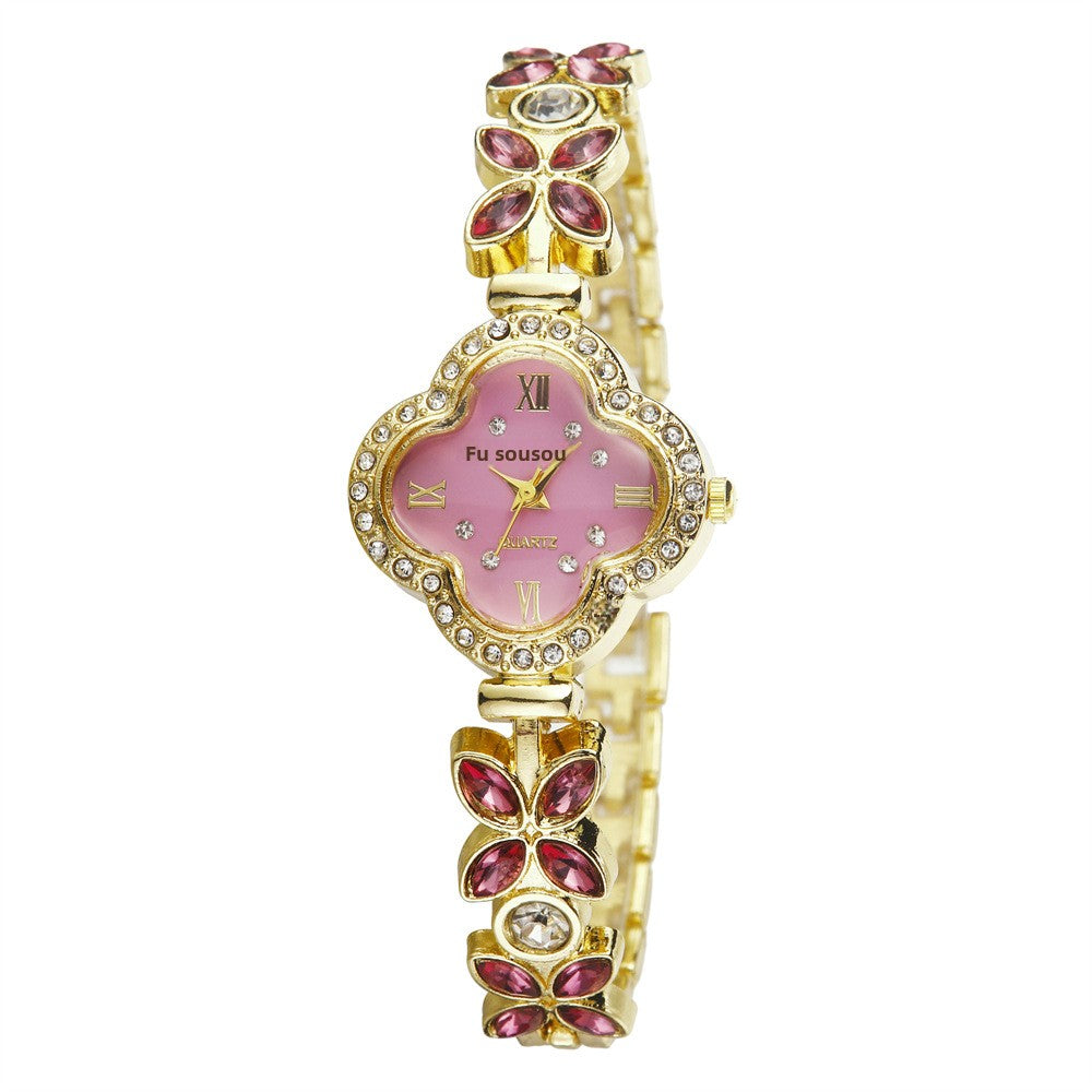 Women's Quartz Watch With Stainless Steel Strap And Jewelry Buckle, Featuring Ordinary Glass Mirror And Pointer Display