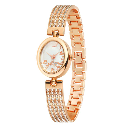 Women's Quartz Watch With Stainless Steel Strap And Buckle, Featuring Tempered Glass Mirror And Pointer+Number Display