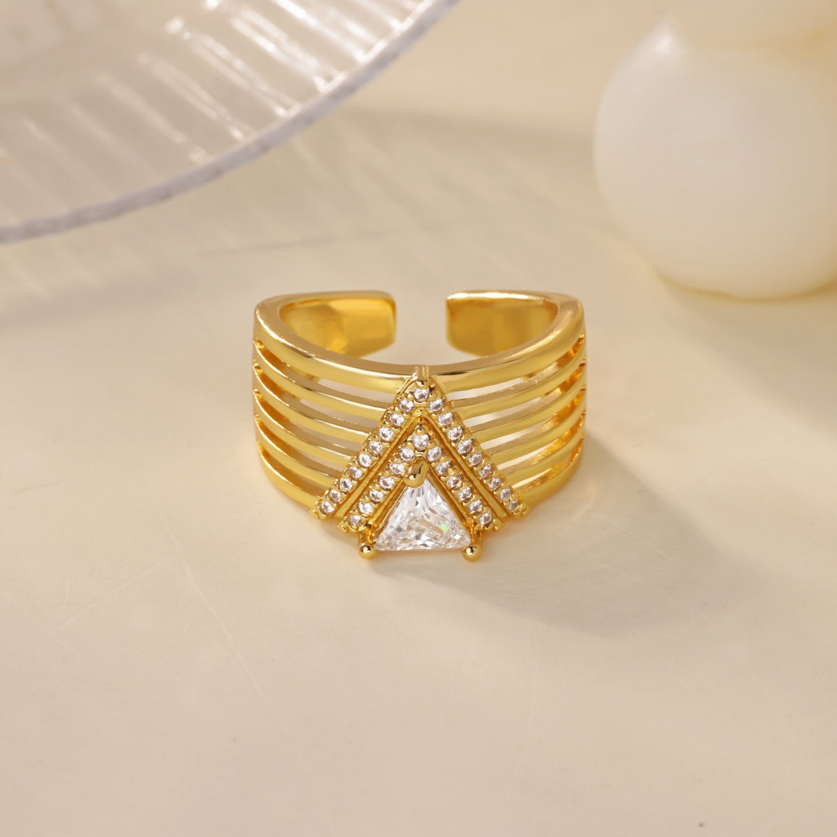 Water Droplets Ring For Women In Electroplated Copper With 18K Real Gold Plated Finish And Zircon Inlay