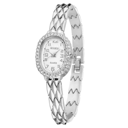 Women's Quartz Watch With Stainless Steel Strap And Buckle, Featuring Tempered Glass Mirror And Pointer Display