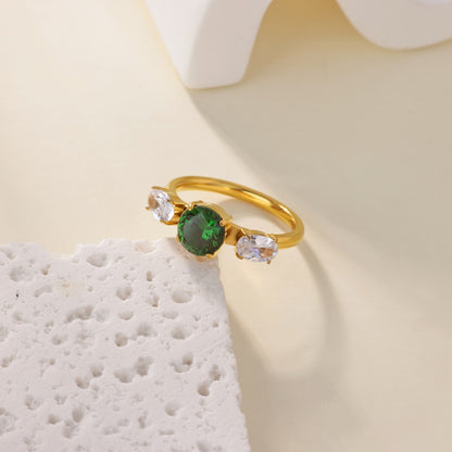 Devil's Eye Ring For Women In 304 Stainless Steel With Electroplated 18K Real Gold Plated And Zircon Inlay