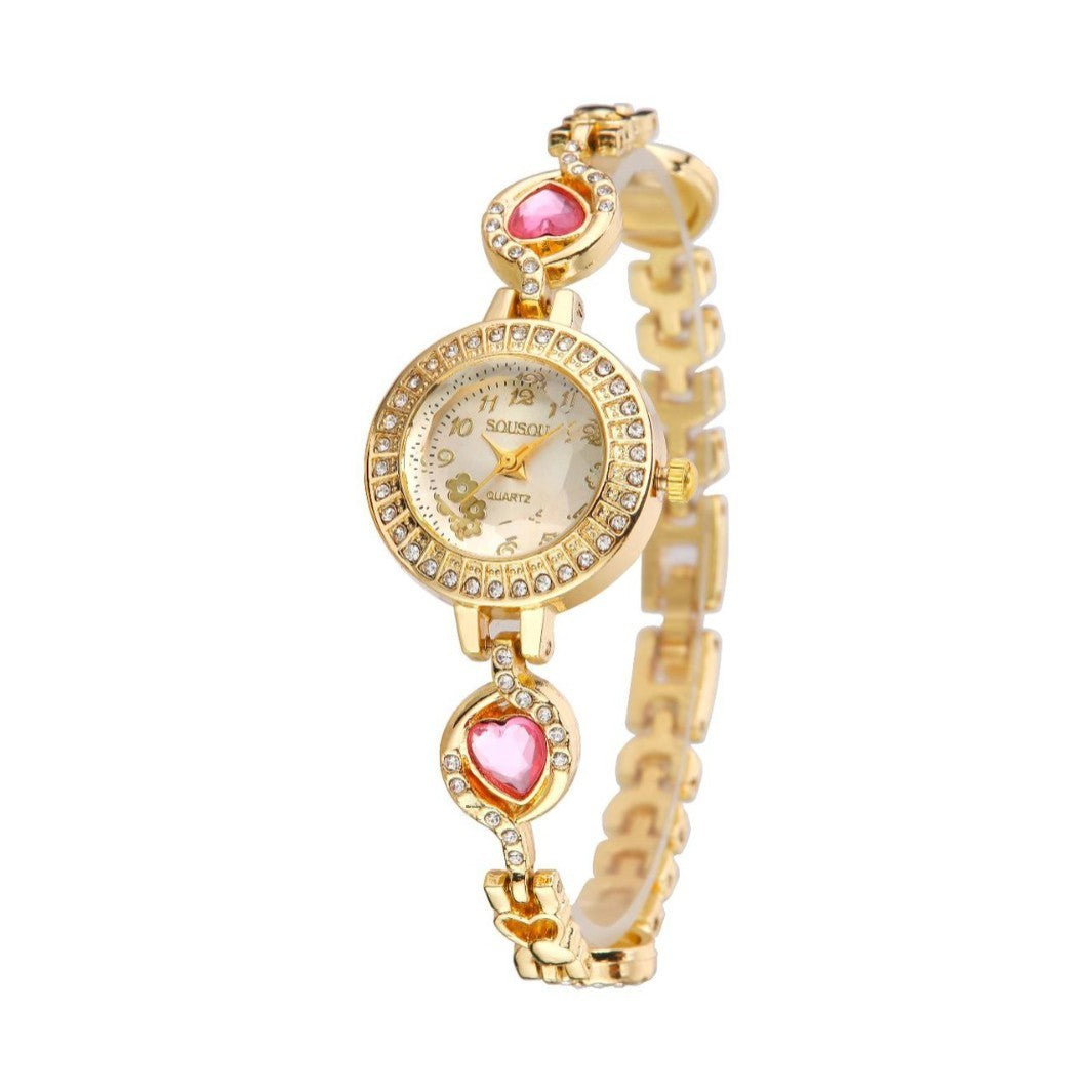 Women's Quartz Watch With Stainless Steel Strap And Buckle, Featuring Tempered Glass Mirror And Pointer Display