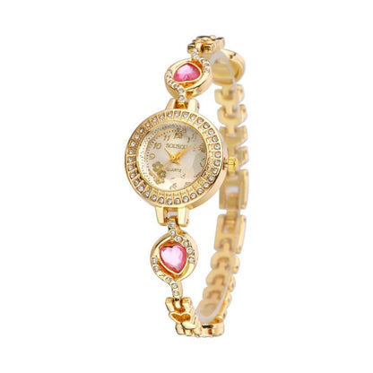 Women's Quartz Watch With Stainless Steel Strap And Buckle, Featuring Tempered Glass Mirror And Pointer Display