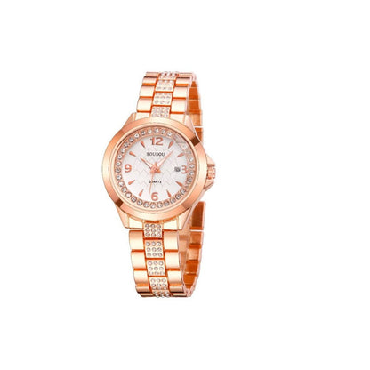 Women's Quartz Watch With Stainless Steel Strap And Buckle, Featuring Tempered Glass Mirror And Pointer Display