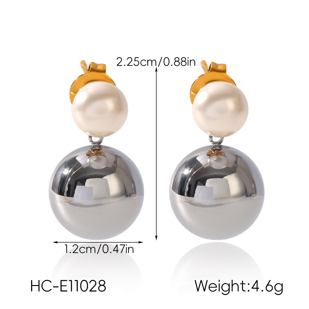IG Style Ball Stud Earrings For Women In 304 Stainless Steel With 18K Real Gold Plated And Pearl Inlay