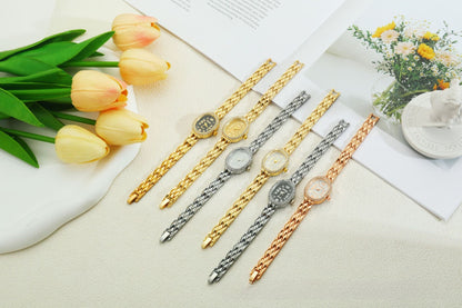 Women's Quartz Watch With Stainless Steel Strap And Buckle, Featuring Tempered Glass Mirror And Pointer Display