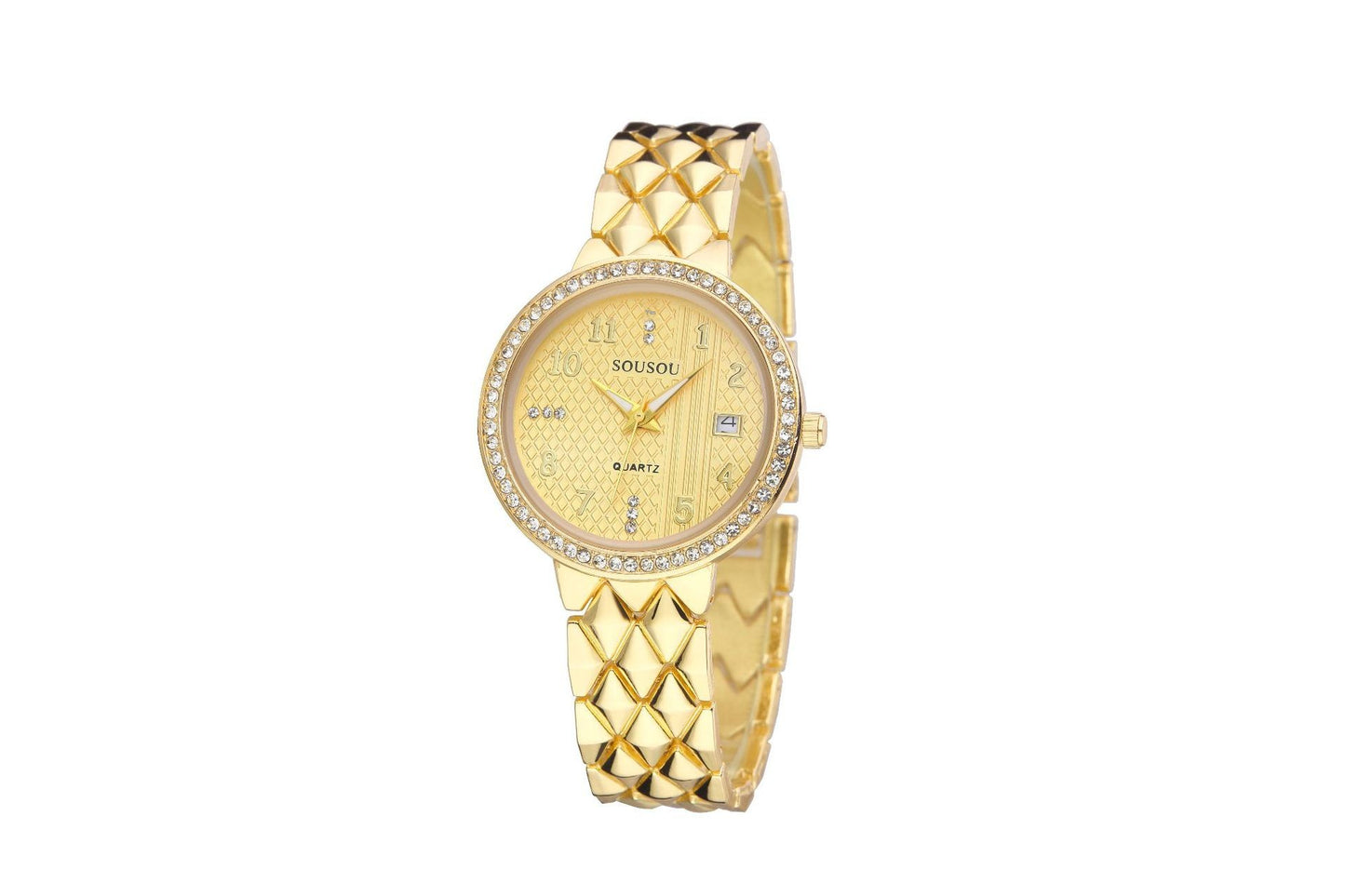 Women's Quartz Watch With Stainless Steel Strap And Buckle, Featuring Tempered Glass Mirror And Pointer Display