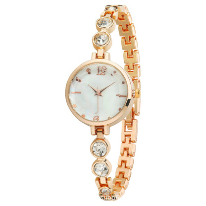 Women's Quartz Watch With Stainless Steel Strap And Buckle, Featuring Tempered Glass Mirror And Pointer Display