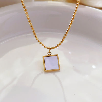 For Women Waterproof Non Tarnish Titanium Steel Shell Pendant Necklace With 18K Real Gold Plated Ball Chain