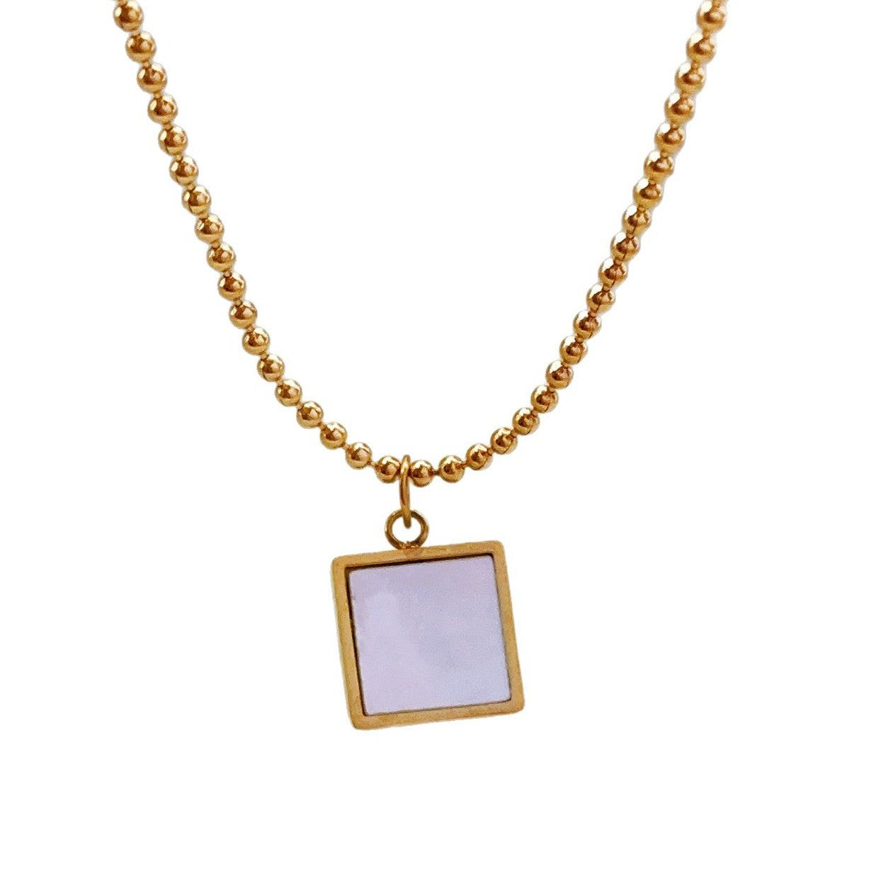 For Women Waterproof Non Tarnish Titanium Steel Shell Pendant Necklace With 18K Real Gold Plated Ball Chain