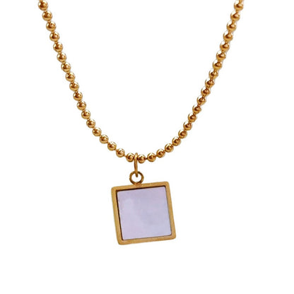 For Women Waterproof Non Tarnish Titanium Steel Shell Pendant Necklace With 18K Real Gold Plated Ball Chain
