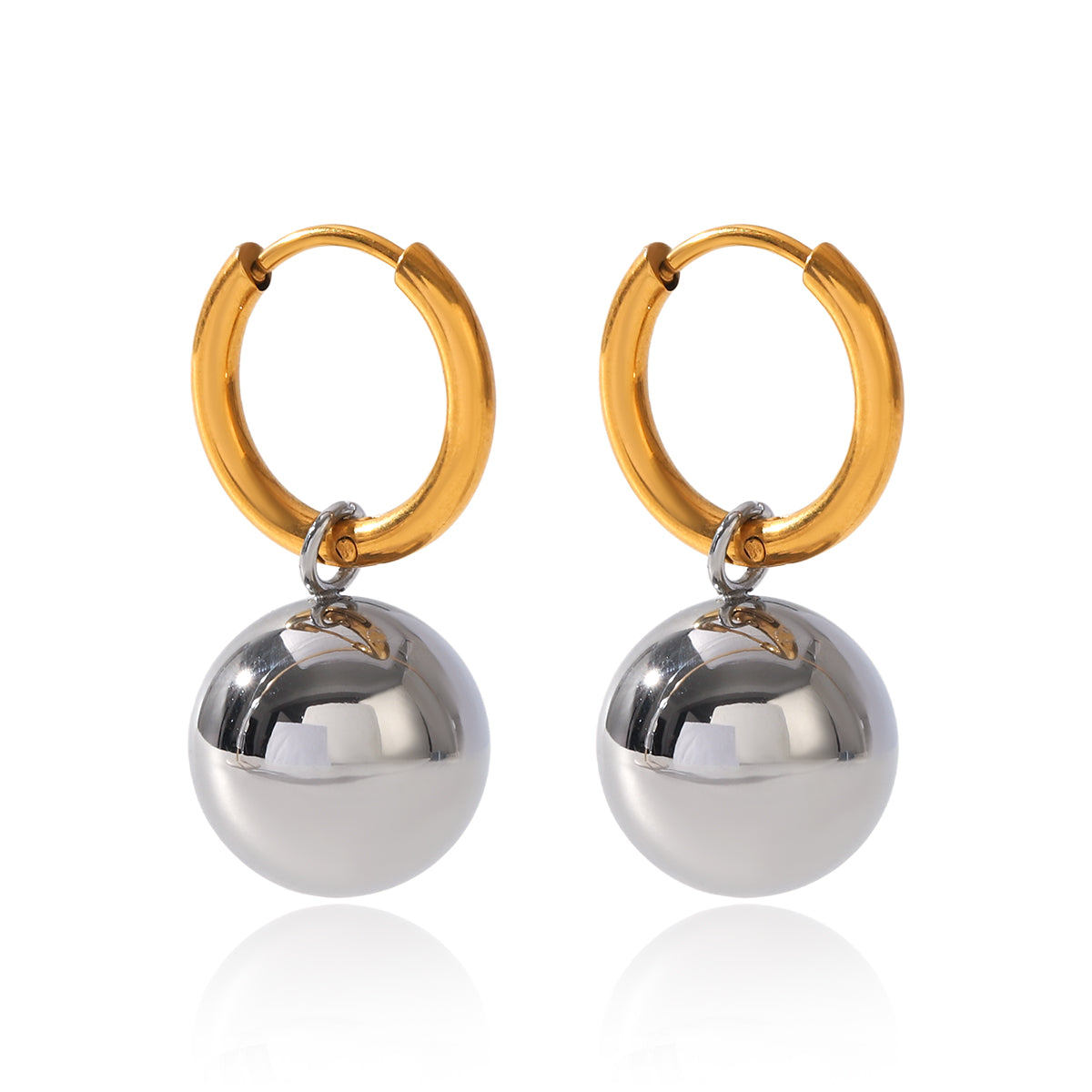 IG Style Ball Stud Earrings For Women In 304 Stainless Steel With 18K Real Gold Plated And Pearl Inlay
