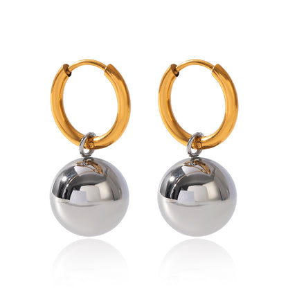 IG Style Ball Stud Earrings For Women In 304 Stainless Steel With 18K Real Gold Plated And Pearl Inlay