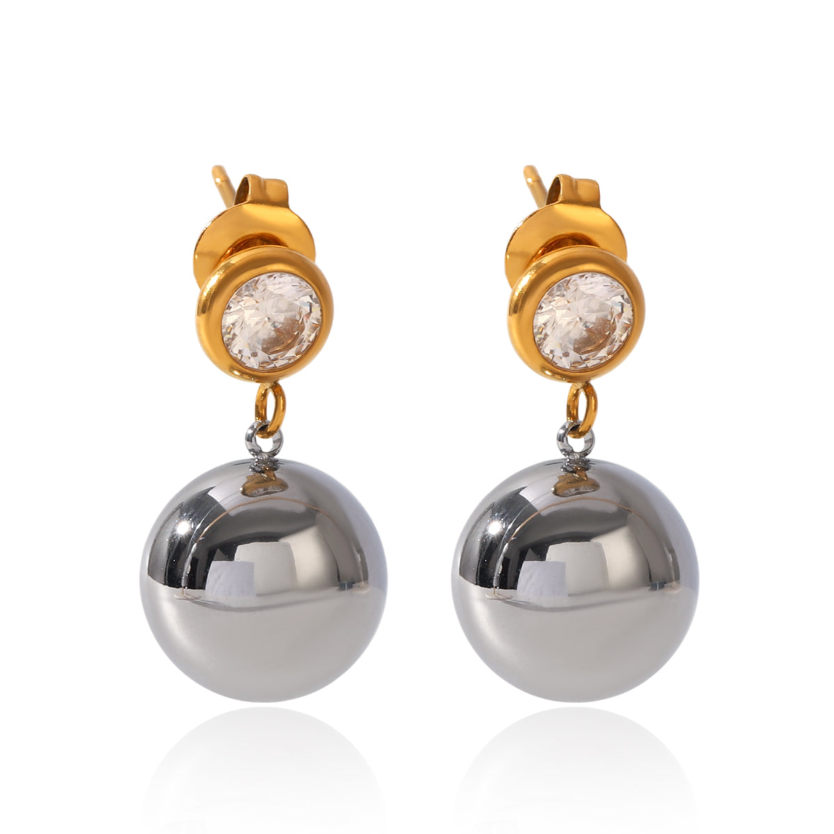 IG Style Ball Stud Earrings For Women In 304 Stainless Steel With 18K Real Gold Plated And Pearl Inlay