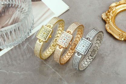 Women's Square Dial Quartz Watch With Tempered Glass, Stainless Steel Strap And Buckle Closure Featuring Pointer Display