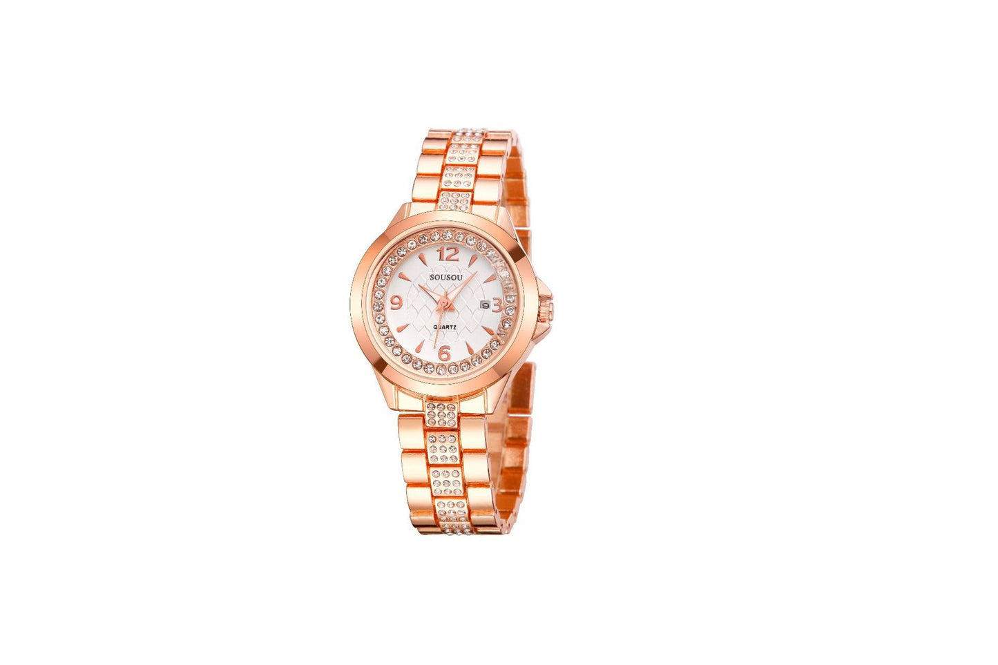 Women's Quartz Watch With Stainless Steel Strap And Buckle, Featuring Tempered Glass Mirror And Pointer Display