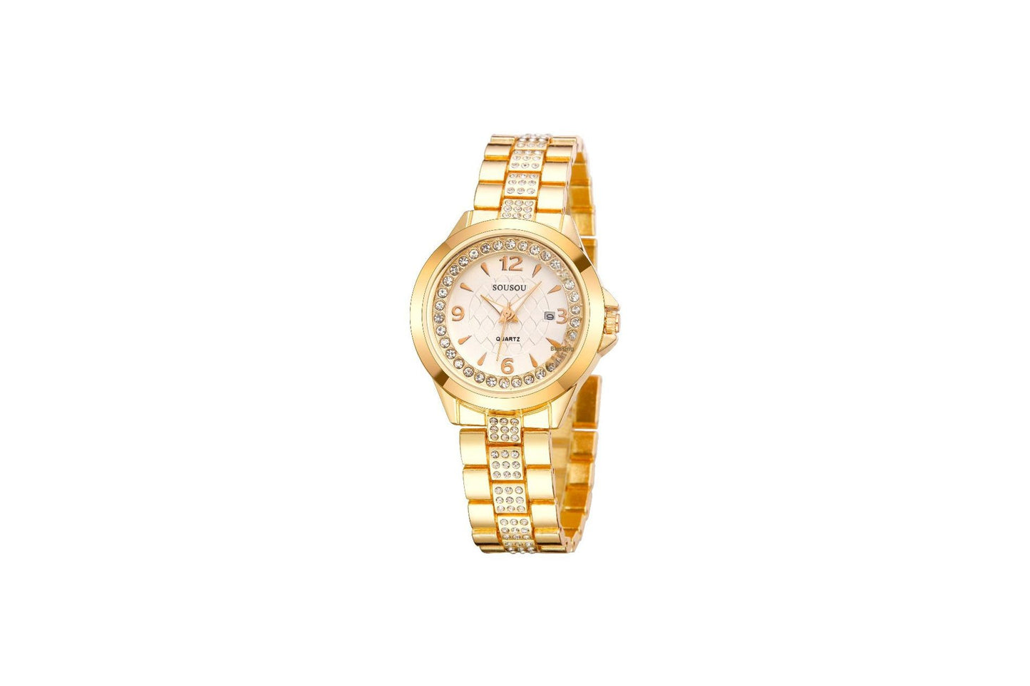 Women's Quartz Watch With Stainless Steel Strap And Buckle, Featuring Tempered Glass Mirror And Pointer Display
