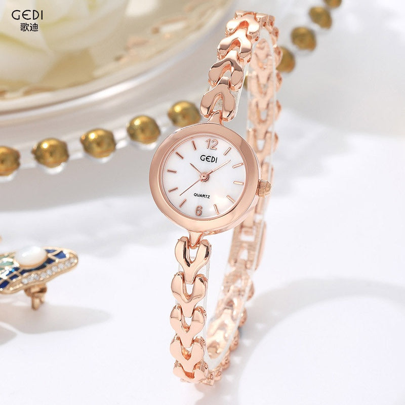 Women's Quartz Watch With Stainless Steel Strap And Jewelry Buckle, Featuring Tempered Glass Mirror And Pointer Display