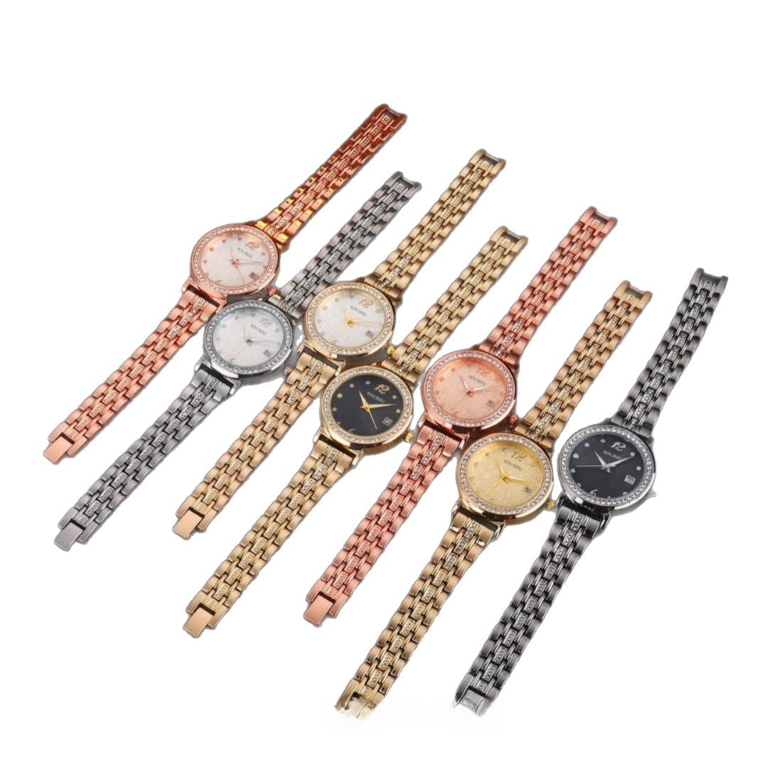 Women's Quartz Watch With Stainless Steel Strap And Buckle, Featuring Tempered Glass Mirror And Pointer Display