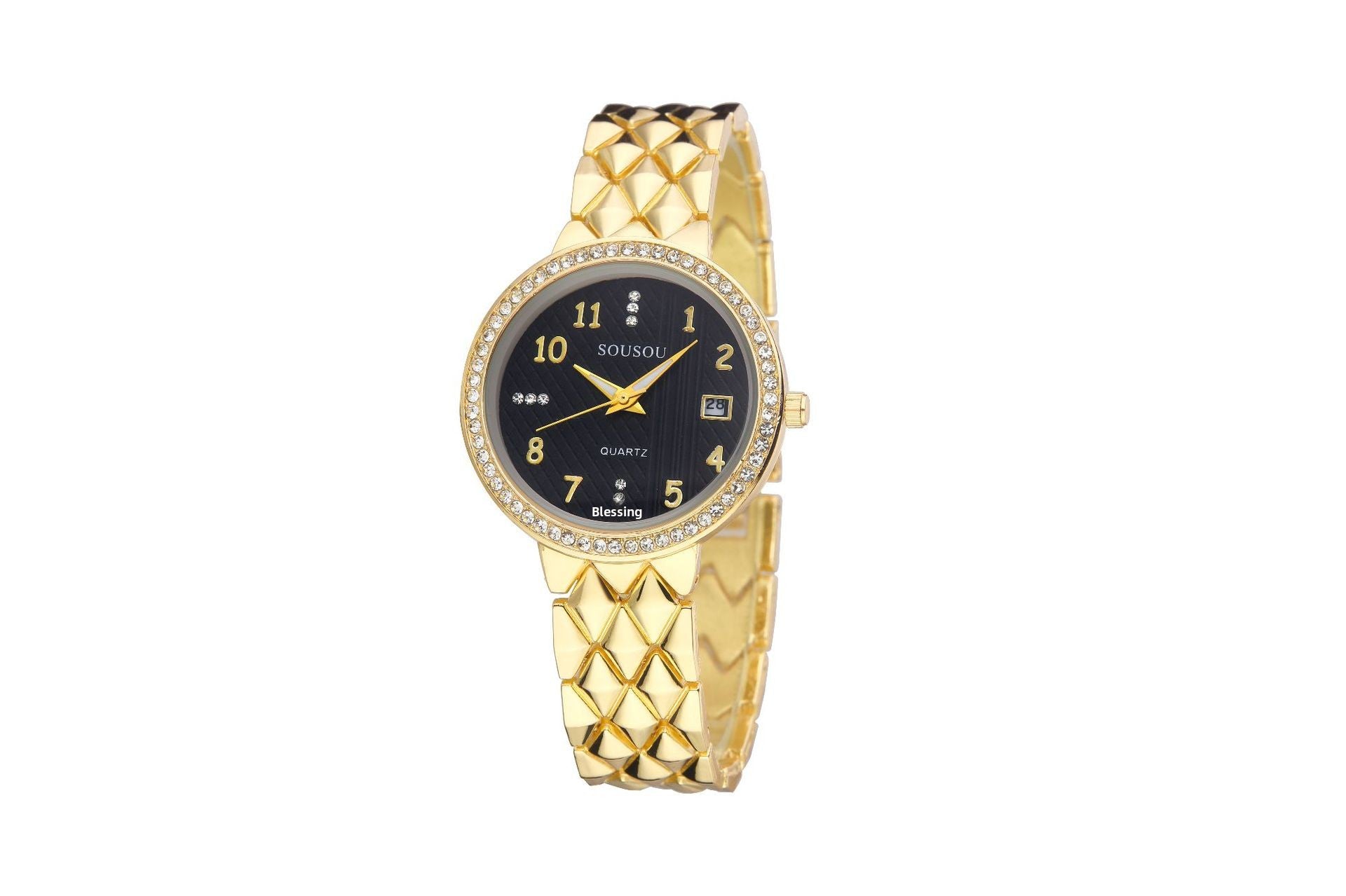 Women's Quartz Watch With Stainless Steel Strap And Buckle, Featuring Tempered Glass Mirror And Pointer Display