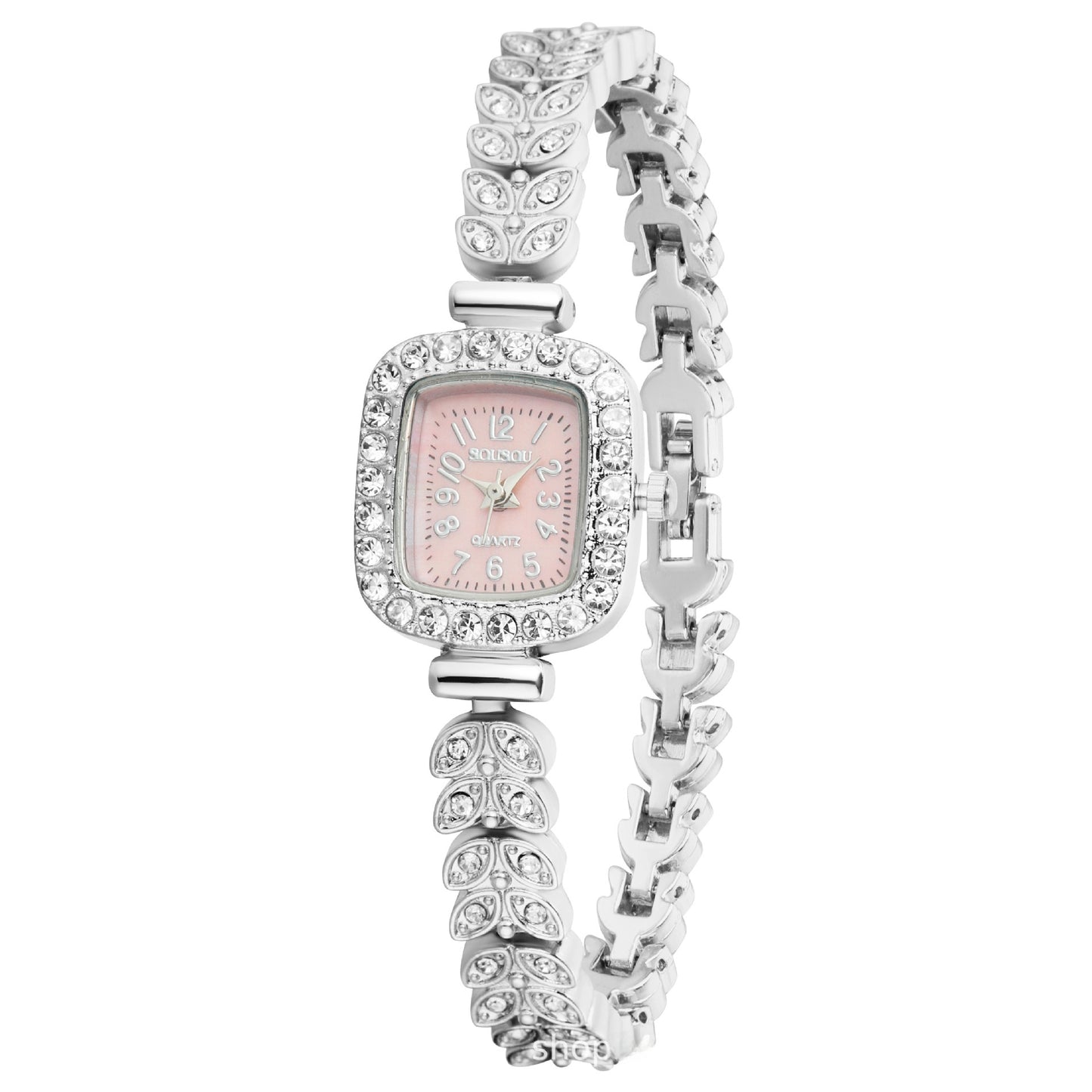 Women’s Quartz Watch With Stainless Steel Strap And Buckle, Featuring Tempered Glass Mirror And Pointer+Number Display