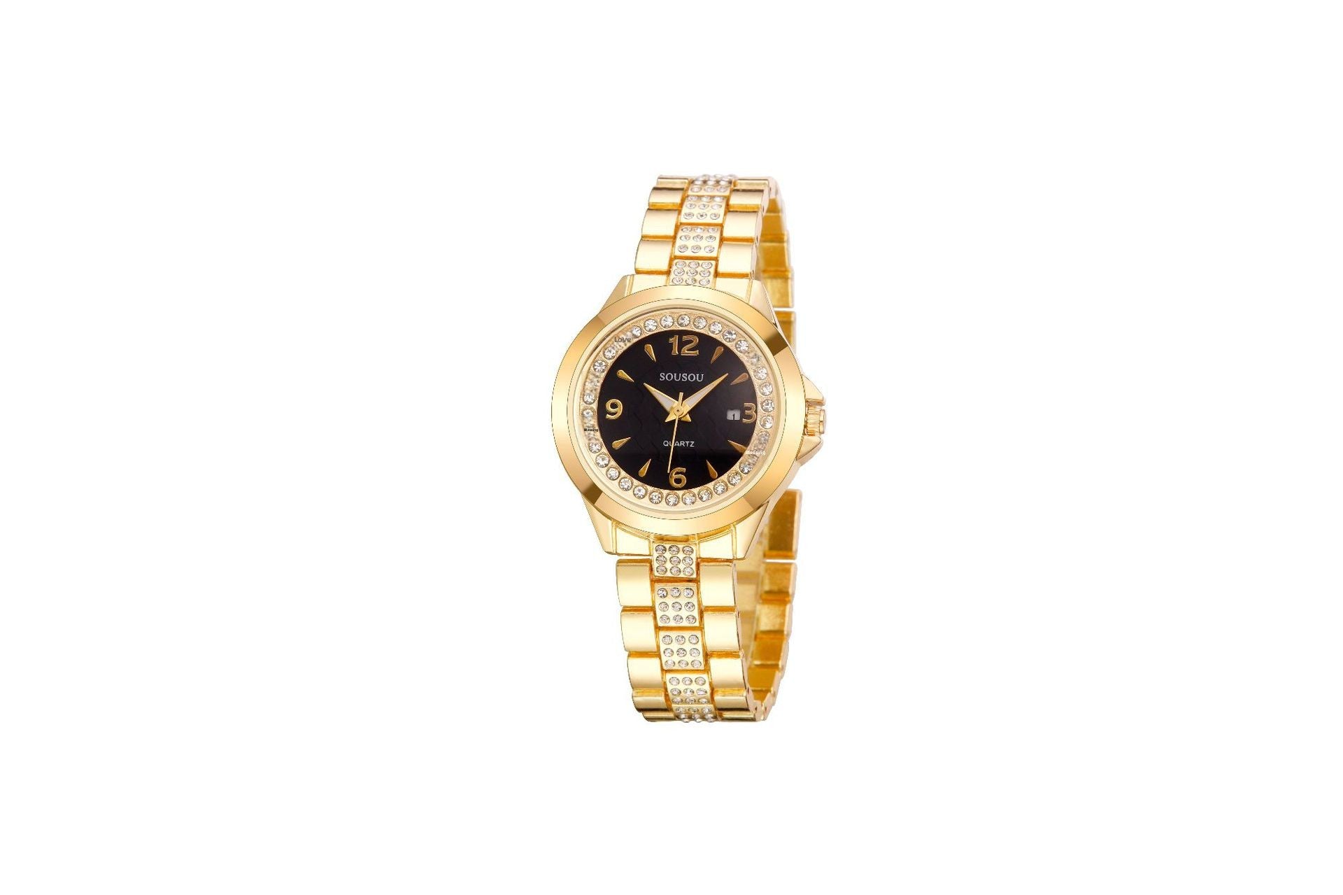 Women's Quartz Watch With Stainless Steel Strap And Buckle, Featuring Tempered Glass Mirror And Pointer Display