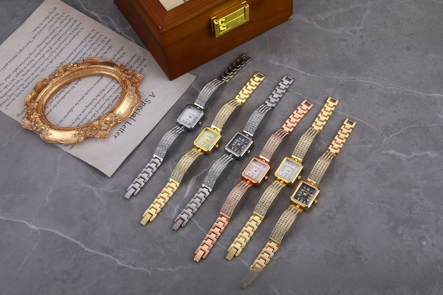 Women's Square Dial Quartz Watch With Tempered Glass, Stainless Steel Strap And Buckle Closure Featuring Pointer Display
