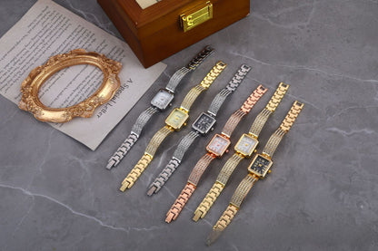 Women's Square Dial Quartz Watch With Tempered Glass, Stainless Steel Strap And Buckle Closure Featuring Pointer Display
