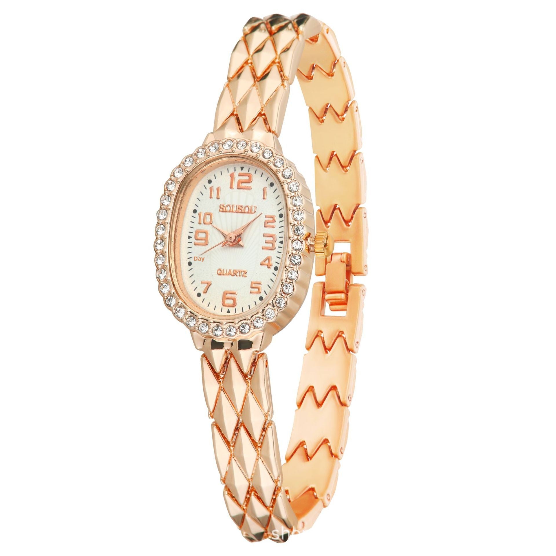 Women's Quartz Watch With Stainless Steel Strap And Buckle, Featuring Tempered Glass Mirror And Pointer Display