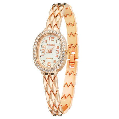 Women's Quartz Watch With Stainless Steel Strap And Buckle, Featuring Tempered Glass Mirror And Pointer Display