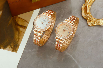 Women's Quartz Watch With Stainless Steel Strap And Buckle, Featuring Tempered Glass Mirror And Pointer Display