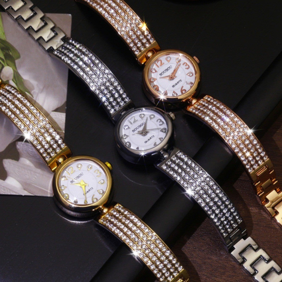 Women's Quartz Watch With Stainless Steel Strap And Buckle, Featuring Tempered Glass Mirror And Pointer Display