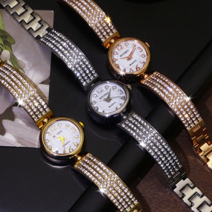 Women's Quartz Watch With Stainless Steel Strap And Buckle, Featuring Tempered Glass Mirror And Pointer Display