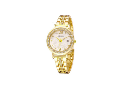 Women's Quartz Watch With Stainless Steel Strap And Buckle, Featuring Tempered Glass Mirror And Pointer Display